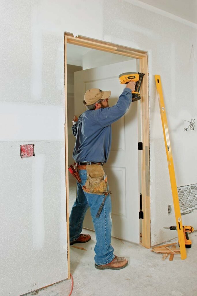 positioning the prehung door frame