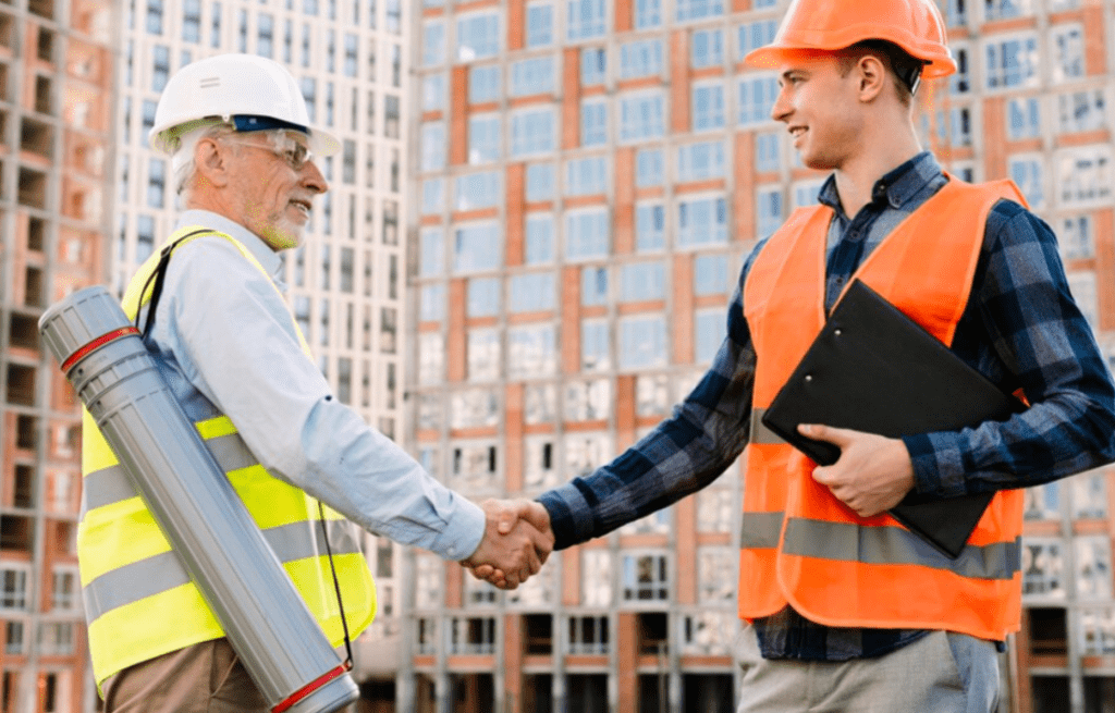 Handshake on construction site