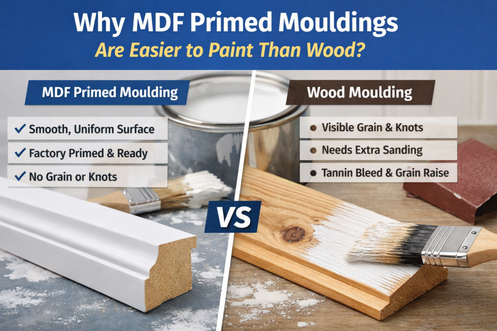 Paint Comparison between MDF primed moulding and natural moulding