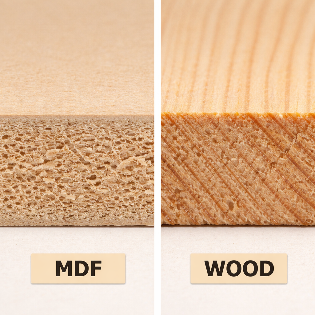 Cross-section photo of MDF vs wood