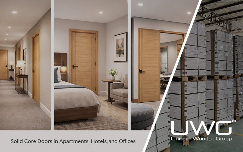 Solid core doors used in apartments, hotels, and commercial buildings
