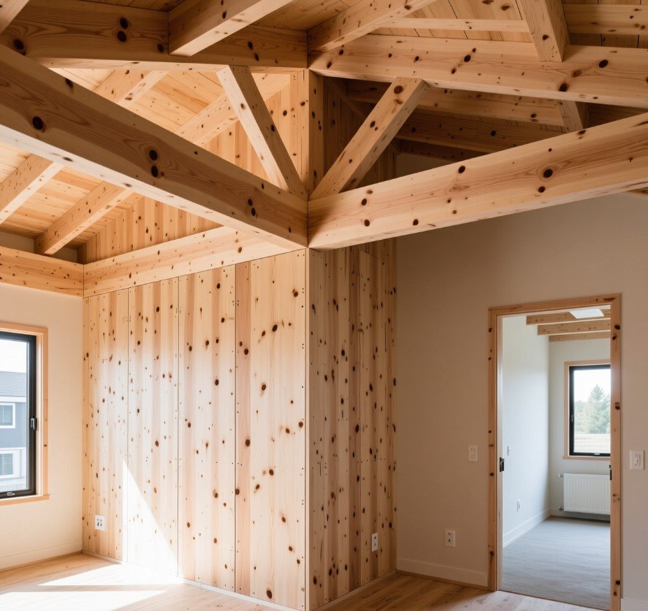 Interior view of a mass timber multifamily structure
