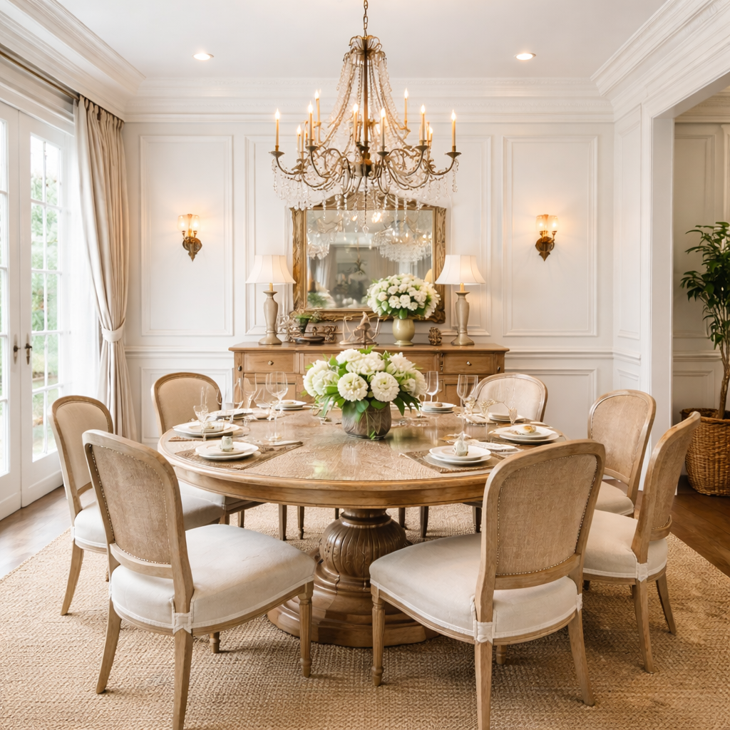 Residential dining room with decorative wainscoting panels